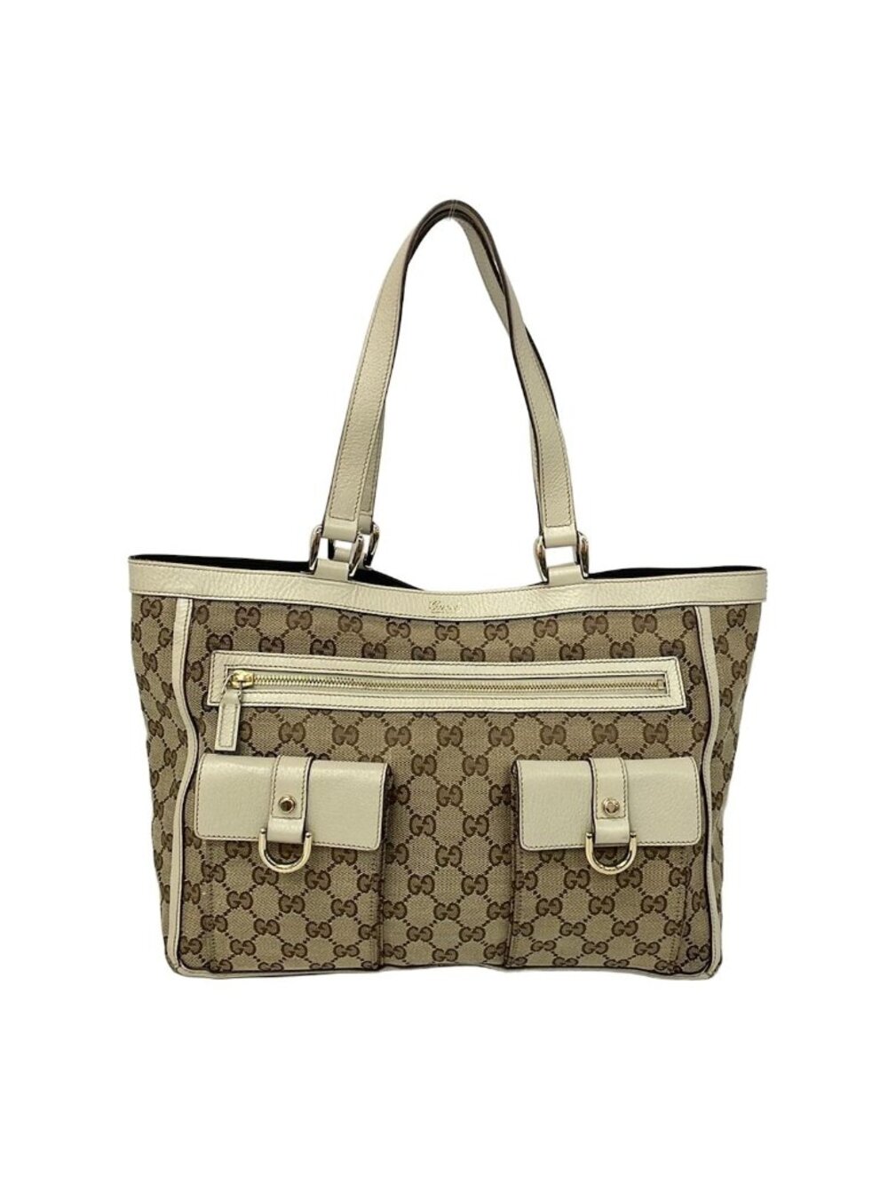 Gucci Shoulder Bag GG Pattern Ivory Brown Leather